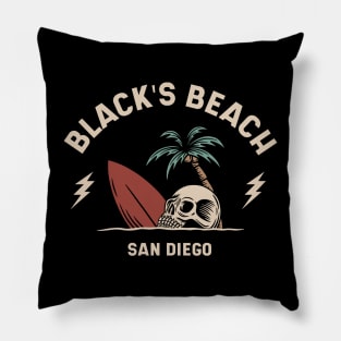 Vintage Surfing Black's Beach, San Diego Pillow