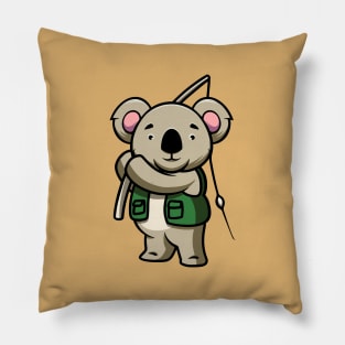 Cute Koala Fishing Illustration Pillow