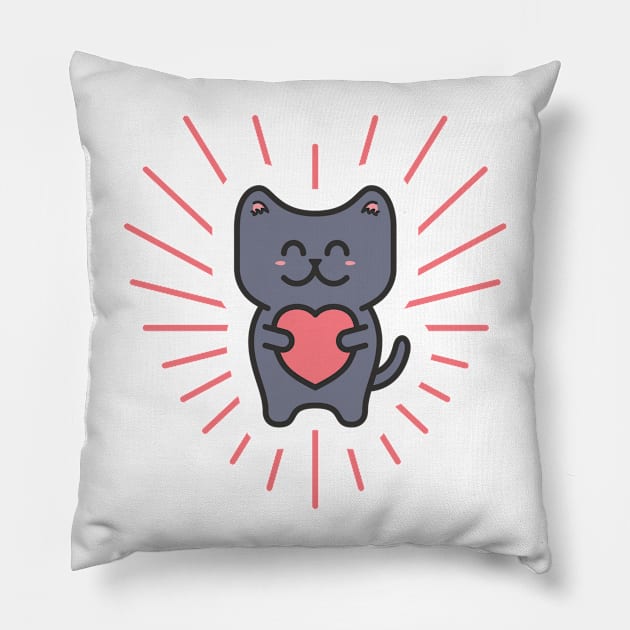 Cute Blue Love Cat Pillow by Mob73