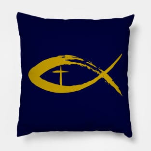 Painted Cross and Fish Christian Design - Gold Pillow