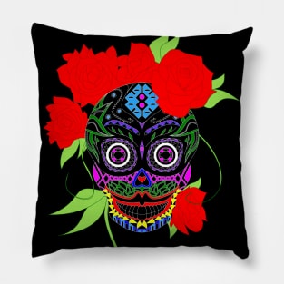 the muse catrina frida in ecopop skeleton rose Pillow