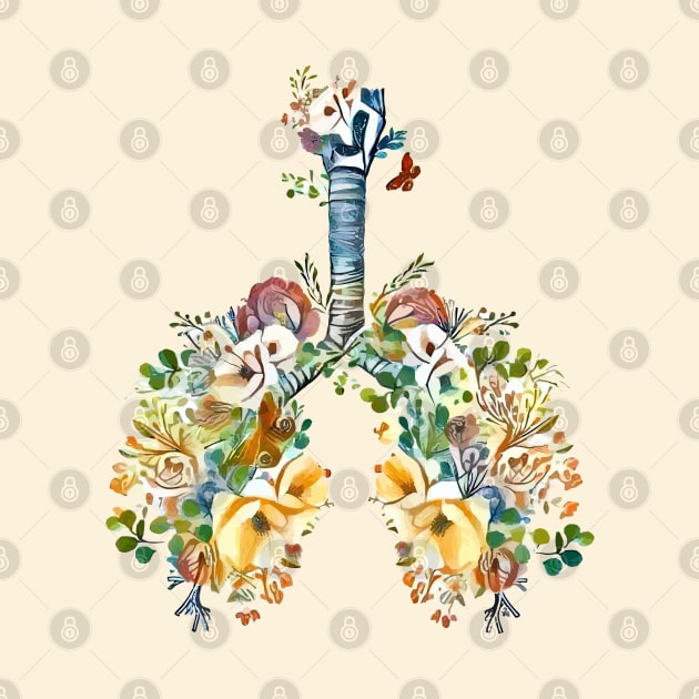 Lungs with wild flowers watercolor shades of jellow, green and sand by Collagedream