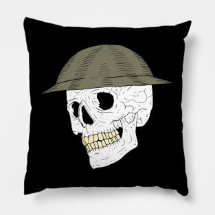 a skull with a british world war 2 helmet. Pillow