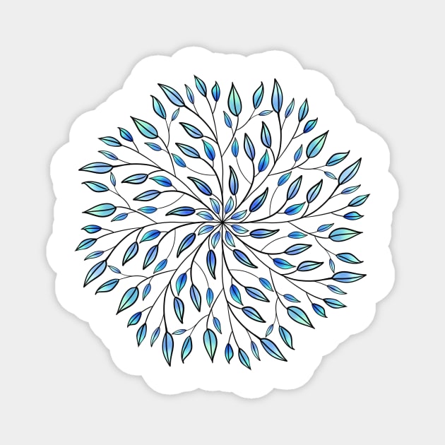 Blue Leaves Mandala Magnet by CarrieBrose