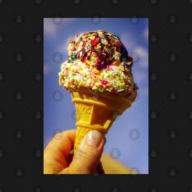 Ice Cream Cone with Sprinkles and Sauce by heidiannemorris