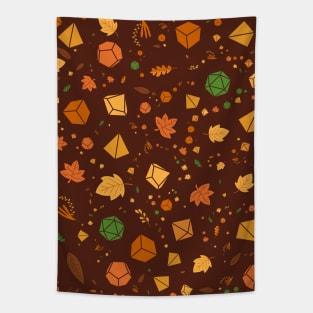 Autumn Leaves and Polyhedral Dice Tabletop RPG Pattern Tapestry