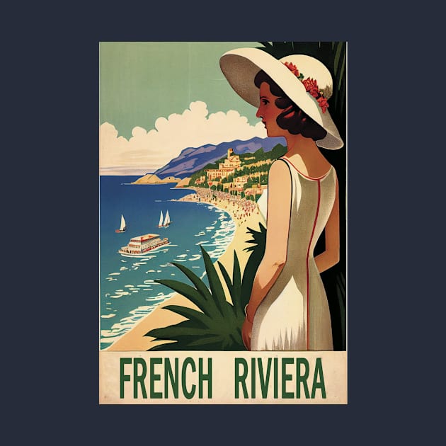 French Riviera Vintage Travel Poster by GreenMary Design