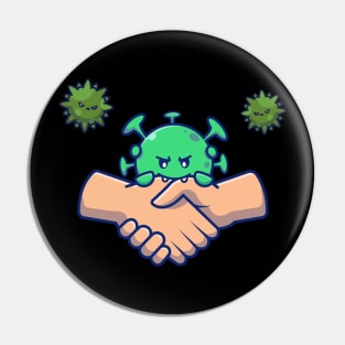 Hand shake with cute virus cartoon 2 Pin