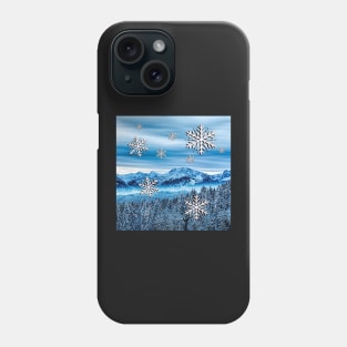 Winter Snowy Mountains, Pines & Graphic Snowflakes Cozy Home Decor & Gifts Graphic Design Snow Phone Case