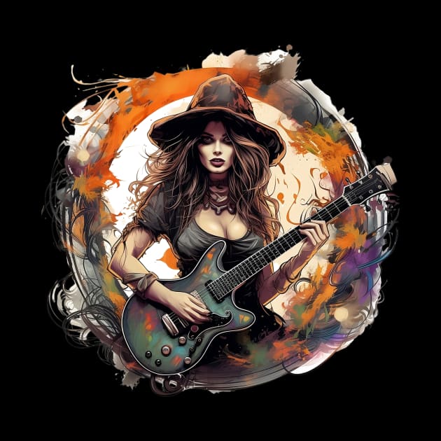 Eerie Elegance: Seductive Guitarist Witch by Iron Creek