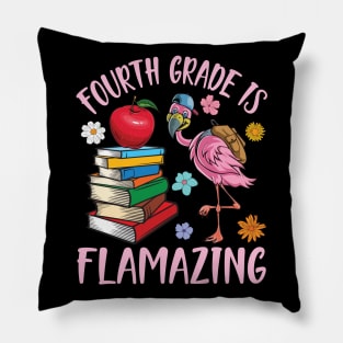 Flamingo Student Happy Back School Fourth Grade Is Flamazing Pillow