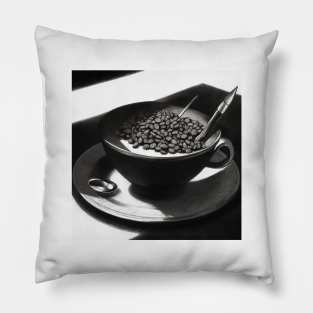 Coffee Vintage Monochrome Pointillism Cup Beans Pillow