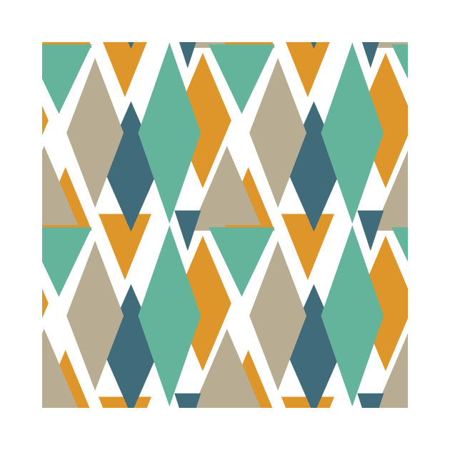 Turquoise Blue Orange Tan Triangles Mid Century Pattern by OrchardBerry