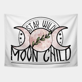 Stay wild moon child, moon phases goddess design Tapestry