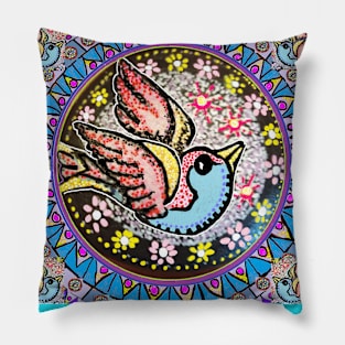 retro tattoo bird flys by LowEndGraphics Pillow