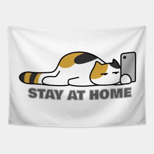 Calico Cat Stay At Home with Phone Tapestry