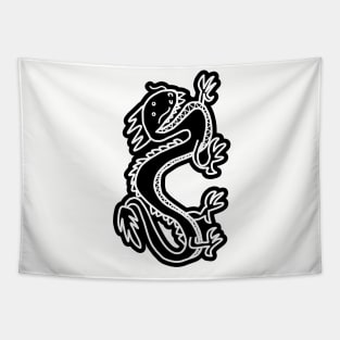 Black and White Line Art Dragon Tapestry