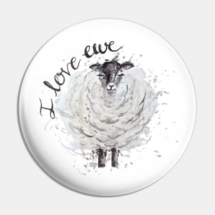 Sheep - Fuzzy Sheep - I love ewe Pin