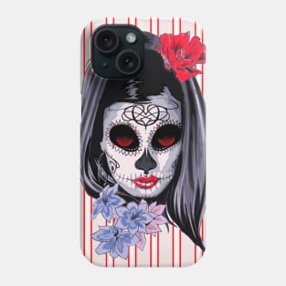 Red White and Black Striped Graphic & makeup mask,floral,flower skull Phone Case