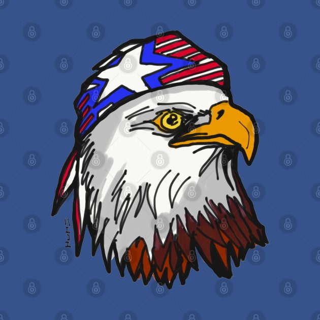 American Bald Eagle with USA Bandana Celebrating July 4 Independence Day by sketchnkustom