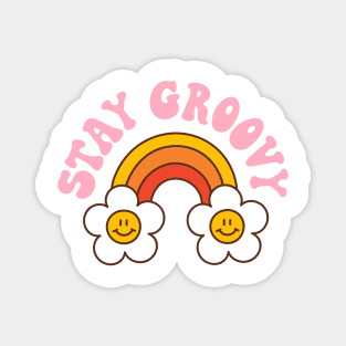 Retro rainbow and daisy with text: Stay groovy Magnet