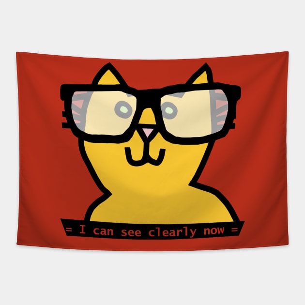 Cat in Glasses can see Clearly Now Tapestry by ellenhenryart