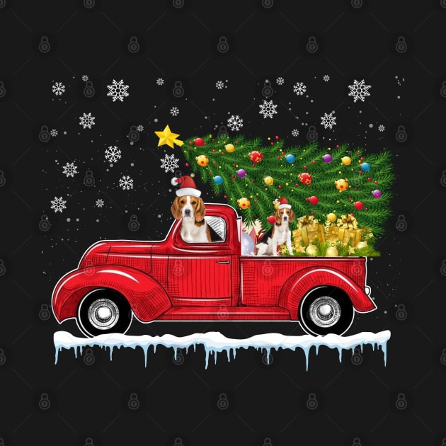 Red Truck pick up Beagle Christmas  lover gift T-Shirt by CoolTees