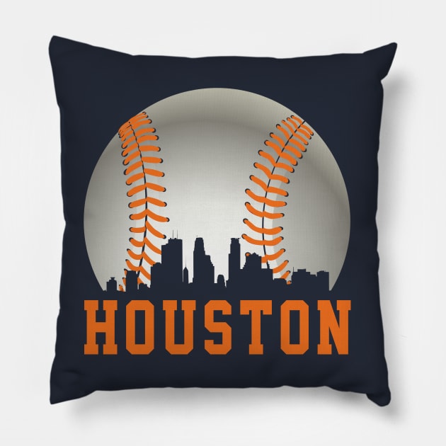 Vintage Houston TX Downtown Skyline Baseball For Gameday Pillow by justiceberate