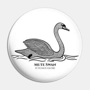 Swan with Common and Latin Names - detailed water bird design - black and white Pin