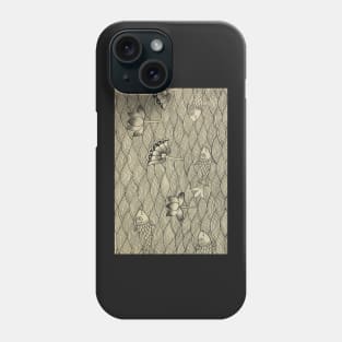 Water waves and fishes, line art, Black and white, Rajasthani art, Phad painting Phone Case