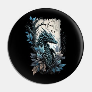 A Winter Dragon in Icey Leafy Frame Pin