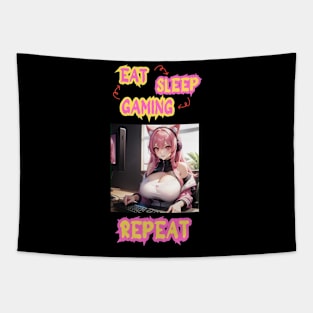 Eat Sleep Gaming Repeat Anime Girl Tapestry