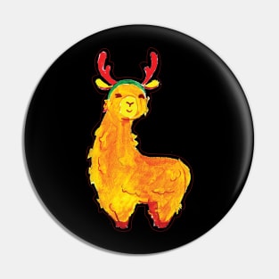 Llama with red reindeer antlers Pin