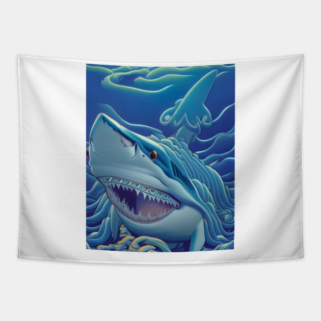 Deep Blue Sea Monster Tapestry by Asterme