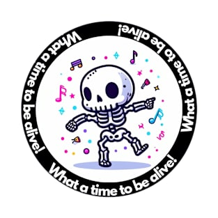 Cute Party Skeleton Illustration T-Shirt