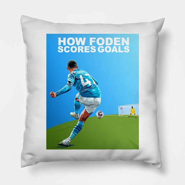 The Art of Foden: Illustrating Phil Foden's Goal-Scoring Mastery Pillow by Futbol Art