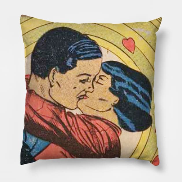 Comic book art black couple kissing Pillow by Comic Dzyns