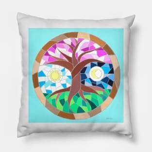 Cherry blossom tree in mosaic Pillow
