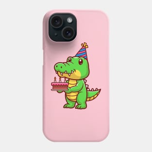 Cute Crocodile Holding Birthday Cake Cartoon Phone Case