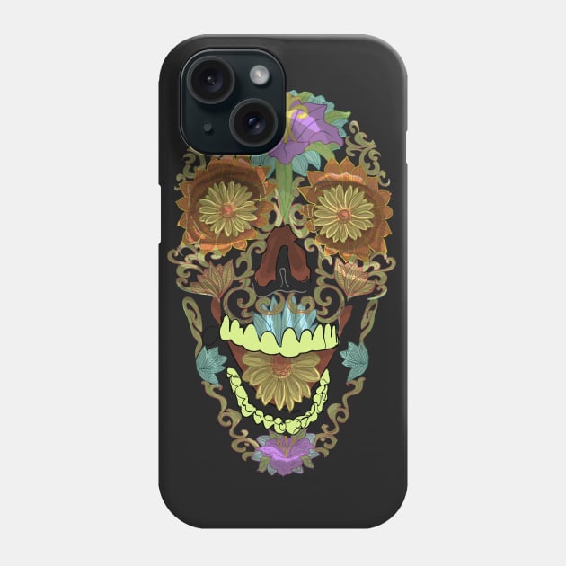 Candy Skull with Flowers Phone Case by AyotaIllustration