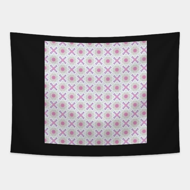 Vintage Boho Style Pink and White Mandala Pattern Tapestry by sarahwainwright