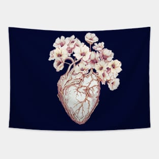 White Anemones for flowery Heart, Human Anatomy botanical Tapestry