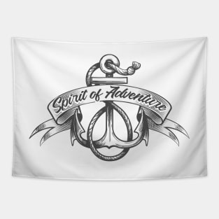 Anchor with Ropes and banner with hand made lettering Spirit of Adventure Tapestry