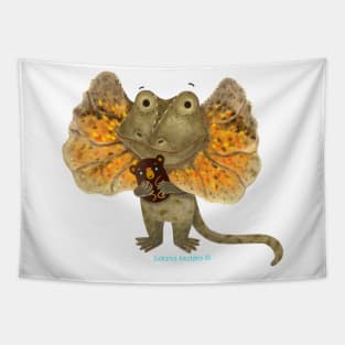 Cute Frilled Neck Lizard with Teddy Bear Tapestry