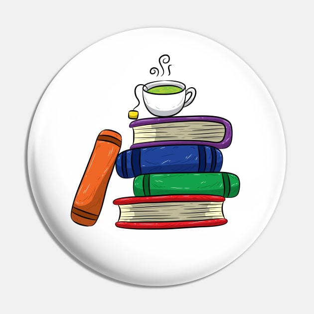 Book Lovers Books and Tea Colorful Pin by screamingfool