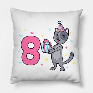 I am 8 with cat - girl birthday 8 years old Pillow