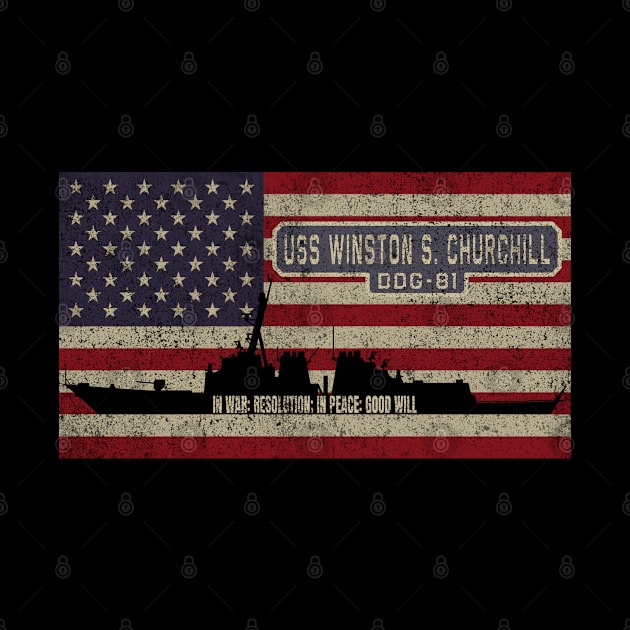 Winston S Churchill DDG-81 Arleigh Burke-class Guided Missile Destroyer Vintage USA  American Flag Gift by Battlefields