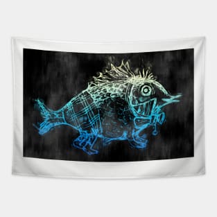 Lovely fantasy reptile creature in black and blue Tapestry