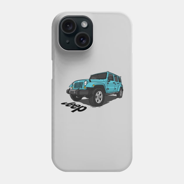 Jeep Wrangler - Ocean Blue Phone Case by 4x4 Sketch