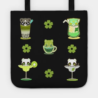 cat racoon boba tea Set Kawaii Drinks Stickers green drinks Tote